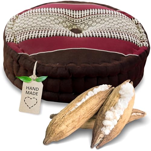 Livasia Meditationskissen, Yogakissen mit Kapokfüllung, Pouf, Bodenkissen rund für Yoga und Zen Meditation, Zafukissen für Garten und Balkon, Sitzkissen handgemacht Ø 38x14cm (Weinrot) von Livasia