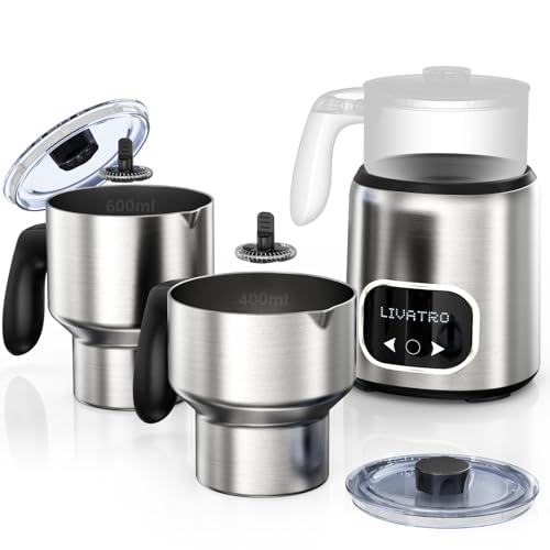 Livatro Milchaufschäumer Elektrisch Doppelbechern 600ml & 400ml, Milchaufschäumer Induktion ohne Anbrennen, Milchschäumer mit Edelstahl,Spülmaschinenfest,für Milchschaum heiss, kalt, heiße Schokolade von Livatro