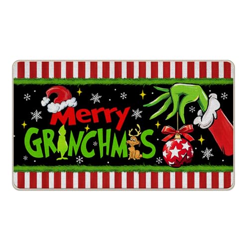 Livcoz Fußmatte mit Aufschrift "Merry Christmas", lustiger Weihnachtsball, Weihnachtsmannmütze, dekorativer Fußmatte, rutschfester Bodeneingangsteppich, Winterurlaub, Innen- und Außenbereich, Zuhause von Livcoz