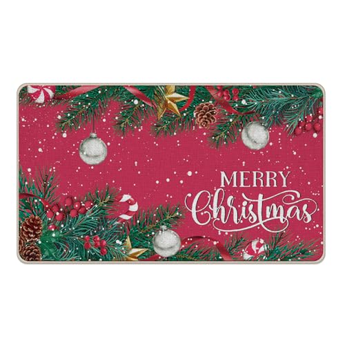 Livcoz Fußmatte mit Aufschrift "Merry Christmas Ball Welcome", Tannennadel, rote Beeren, dekorative Fußmatte, rutschfester Bodeneingangsteppich, Winterurlaub, Innen- und Außenbereich, Zuhause, Küche Livcoz Fußmatte mit Aufschrift "Merry Christmas Ball Welcome", Tannennadel, rote Beeren, dekorative Fußmatte, rutschfester Bodeneingangsteppich, Winterurlaub, Innen- und Außenbereich, Zuhause, Küche von Livcoz