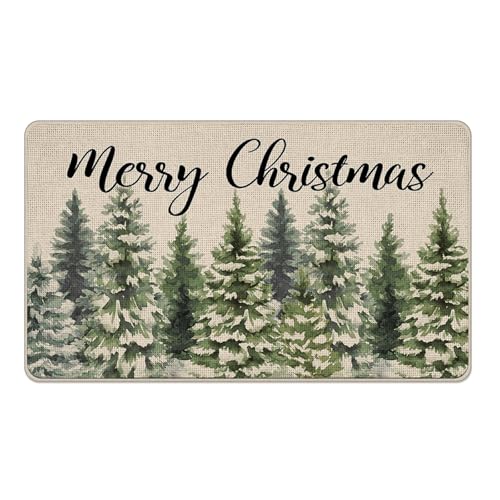 Livcoz Fußmatte mit Aufschrift "Merry Christmas Tree" (in englischer Sprache), dekorative Fußmatte, rutschfest, für den Eingangsbereich, Winterurlaub, Bauernhaus, Innen- und Außenbereich, Zuhause von Livcoz