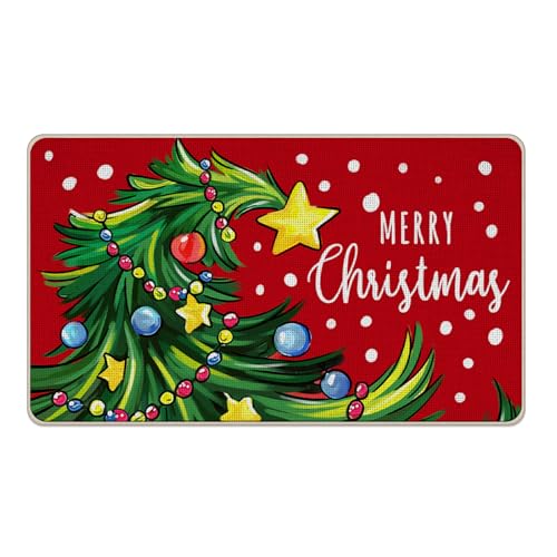 Livcoz Fußmatte mit Aufschrift "Merry Christmas Tree", Weihnachts-Schneeflocke, dekorative Fußmatte, rutschfest, für den Eingangsbereich, Winterurlaub, Innen- und Außenbereich, Zuhause, Küche von Livcoz