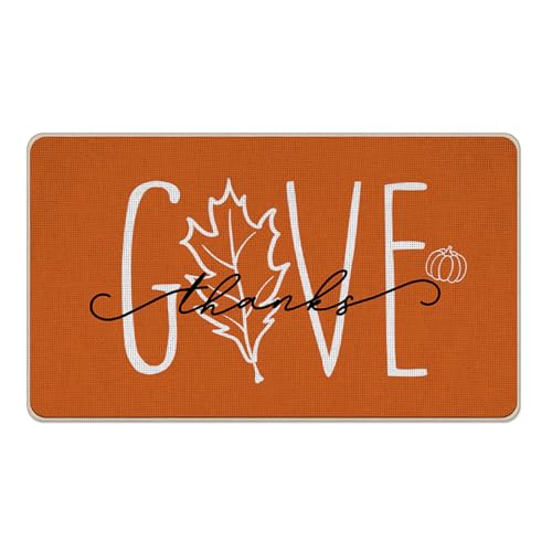 Livcoz Fußmatte mit Aufschrift "Thanksgiving Give Thanks Willkommen", orangefarbener Herbst-Ahornblätter, Kürbis, dekorative Fußmatte, rutschfester Bodeneingangsteppich, Herbst, Innen- und von Livcoz