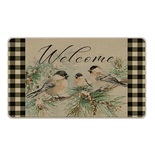 Livcoz Fußmatte mit Aufschrift "Welcome Winter Chickadee Birds", Büffelkariert, Tannenzweig, dekorative Fußmatte, rutschfester Bodeneingangsteppich, Weihnachten, Bauernhaus, Innen- und Außenbereich Livcoz Fußmatte mit Aufschrift "Welcome Winter Chickadee Birds", Büffelkariert, Tannenzweig, dekorative Fußmatte, rutschfester Bodeneingangsteppich, Weihnachten, Bauernhaus, Innen- und Außenbereich von Livcoz