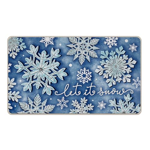 Livcoz Fußmatte mit Schneeflocken-Motiv, dekorativ, rutschfest, für drinnen und draußen, 43,2 x 73,2 cm, Blau von Livcoz