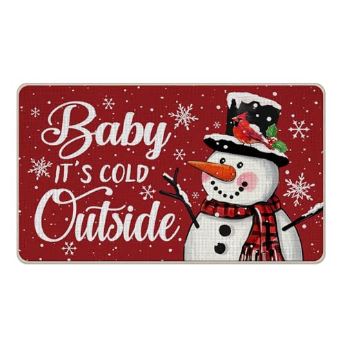 Livcoz Fußmatte mit Schneemann-Motiv, Weihnachtsmotiv, Aufschrift "It's Cold Outside", dekorativer Fußmatte, rutschfester Bodeneingangsteppich, Schneeflocke, für drinnen und draußen, Zuhause, Küche von Livcoz