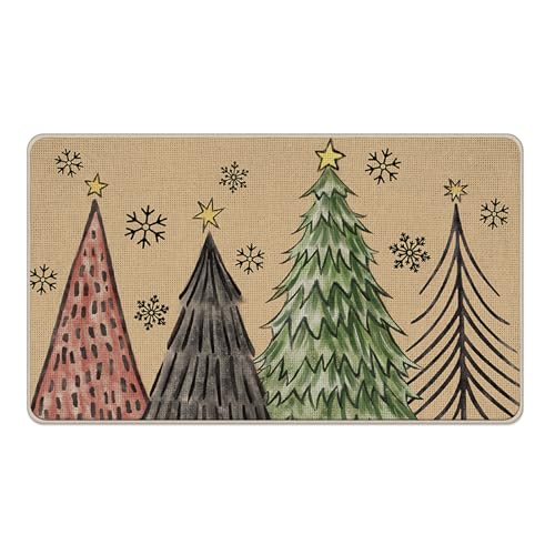 Livcoz Fußmatte mit Weihnachtsbäumen, Weihnachtsschneeflocke, Bauernhaus, dekorative Fußmatte, rutschfester Bodeneingangsteppich, Winterurlaub, Innen- und Außenbereich, Zuhause, Küche, Dekoration von Livcoz