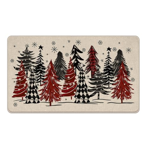 Livcoz Fußmatte mit Weihnachtsbaum-Motiv, Bauernhaus-Motiv, dekorativ, rutschfest, für den Eingangsbereich, Winterurlaub, Schneeflocke, für drinnen und draußen, Zuhause, Küche, Dekoration, 43,2 x 73,2 von Livcoz