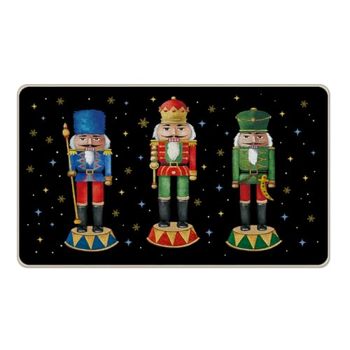 Livcoz Fußmatte mit weihnachtlichem Nussknacker-Motiv, Weihnachtsmotiv, Schneeflocke, Sterne, dekorative Fußmatte, rutschfester Bodeneingangsteppich, Winterurlaub, Innen- und Außenbereich, Zuhause von Livcoz