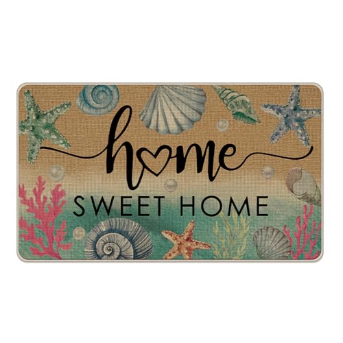 Livcoz Home Sweet Home Strand-Haustürmatte, Küstenmuschel, Muschel, Seestern, dekorative Fußmatte, rutschfester Bodeneingangsteppich, Bauernhaus, nautisches niedriges Profil, für drinnen und draußen Livcoz Home Sweet Home Strand-Haustürmatte, Küstenmuschel, Muschel, Seestern, dekorative Fußmatte, rutschfester Bodeneingangsteppich, Bauernhaus, nautisches niedriges Profil, für drinnen und draußen von Livcoz