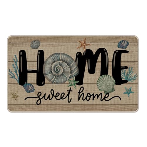 Livcoz Home Sweet Home Strand-Haustürmatte, Küstenmuschel, Seestern, dekorative Fußmatte, rutschfester Bodeneingangsteppich, Bauernhaus, nautisches niedriges Profil, für drinnen und draußen Livcoz Home Sweet Home Strand-Haustürmatte, Küstenmuschel, Seestern, dekorative Fußmatte, rutschfester Bodeneingangsteppich, Bauernhaus, nautisches niedriges Profil, für drinnen und draußen von Livcoz