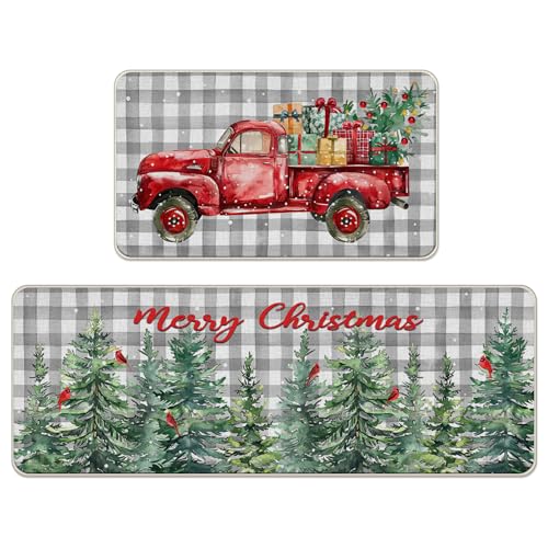 Livcoz Küchenteppich, Motiv: Merry Christmas Tree Truck, 2 Stück, Weihnachts-Kieferbäume, Geschenk, Kardinalbüffel, kariert, Heimdekoration, Winterurlaub, Bauernhaus-Fußmatte, Dekoration, 43,2 x 73,2 Livcoz Küchenteppich, Motiv: Merry Christmas Tree Truck, 2 Stück, Weihnachts-Kieferbäume, Geschenk, Kardinalbüffel, kariert, Heimdekoration, Winterurlaub, Bauernhaus-Fußmatte, Dekoration, 43,2 x 73,2 von Livcoz