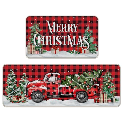 Livcoz Merry Christmas LKW-Küchenteppich-Set, Weihnachtsbaum, rot, schwarz, Büffelkariert, Heimdekoration, Bauernhaus, Winter-Fußmatte, Dekoration, 43,2 x 73,2 cm und 43,2 x 129,2 cm, 2 Stück Livcoz Merry Christmas LKW-Küchenteppich-Set, Weihnachtsbaum, rot, schwarz, Büffelkariert, Heimdekoration, Bauernhaus, Winter-Fußmatte, Dekoration, 43,2 x 73,2 cm und 43,2 x 129,2 cm, 2 Stück von Livcoz