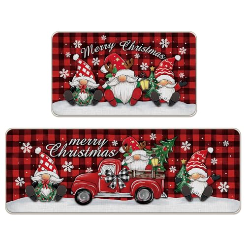 Livcoz Merry Christmas Zwerg Küchenteppich, Weihnachtsbaum-LKW, rot, schwarz, Büffelkariert, Bodenmatten, Heimdekoration, Winterurlaub, Bauernhaus, Fußmatte, Dekoration, 43,2 x 73,2 cm und 43,2 x Livcoz Merry Christmas Zwerg Küchenteppich, Weihnachtsbaum-LKW, rot, schwarz, Büffelkariert, Bodenmatten, Heimdekoration, Winterurlaub, Bauernhaus, Fußmatte, Dekoration, 43,2 x 73,2 cm und 43,2 x von Livcoz