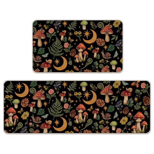 Livcoz Mystischer Wald-Pilz-Mond-Küchenteppich, Märchen-Farnpflanze, dunkle Cottagecore-Bodenmatten, Heimdekoration, Boho-Hexe, Natur, Gothic-Fußmatte, Dekoration, 43,2 x 73,2 cm und 43,2 x 129,2 cm Livcoz Mystischer Wald-Pilz-Mond-Küchenteppich, Märchen-Farnpflanze, dunkle Cottagecore-Bodenmatten, Heimdekoration, Boho-Hexe, Natur, Gothic-Fußmatte, Dekoration, 43,2 x 73,2 cm und 43,2 x 129,2 cm von Livcoz