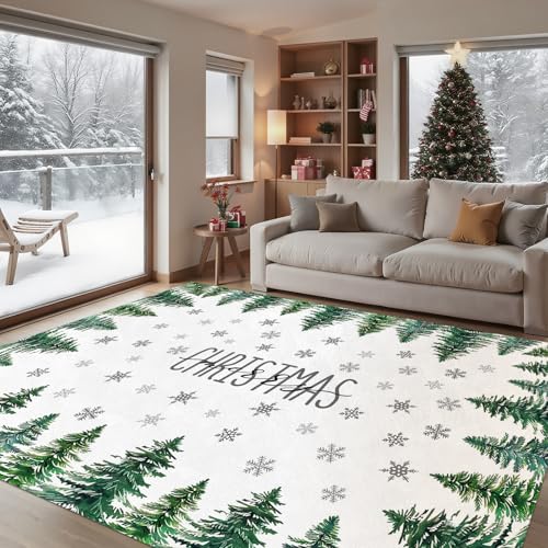 Livcoz Waschbarer Teppich mit Aufschrift "Merry Christmas", 15,7 x 2,1 m, Weihnachtsfeiertag, weich, rutschfest, große Teppiche, Inneneinrichtung, Wintereingang, Bodenteppich, Wohnzimmer, Schlafzimmer von Livcoz