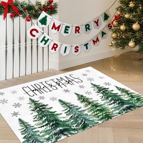 Livcoz Waschbarer Teppich mit Aufschrift "Merry Christmas", 60 x 90 cm, weich, rutschfest, kleine Teppiche, Inneneinrichtung, Winter-Eingangstürmatte, Bodenteppich, Wohnzimmer, Schlafzimmer, Küche von Livcoz