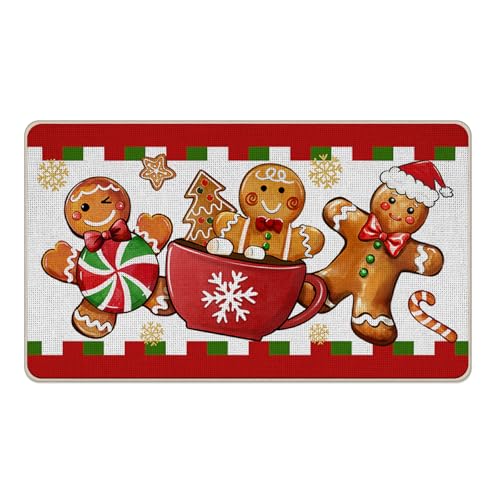 Livcoz Weihnachtliche Fußmatte mit Lebkuchenmann-Motiv, dekorativ, rutschfest, für den Innen- und Außenbereich, Zuhause, Küche, Dekoration, 43,2 x 73,2 cm von Livcoz