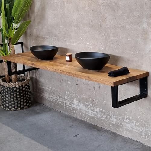 MyTimber® Waschtischplatte aus Eiche Massivholz | 4cm Starke Eichenbohlen | Ideal für Aufsatzwaschbecken | Baumkante oder gerade Kante (Gerade Kante - Gespachtelt & geölt, 180x50cm) von Live Distance Shopping
