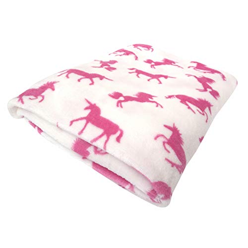 Live It Style It Fleecedecken für Mädchen, weicher flauschiger Überwurf für Kinder, Einhorn-Geschenke für Frauen, gemütliche Decke, Stühle, Sofa (weiße rosa Einhörner) von Live It Style It