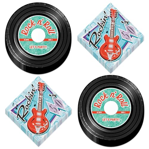 Pappteller und Rock & Roll Servietten, 50er-Jahre-Party-Dekorationen (16 Stück) von Live It Up! Party Supplies