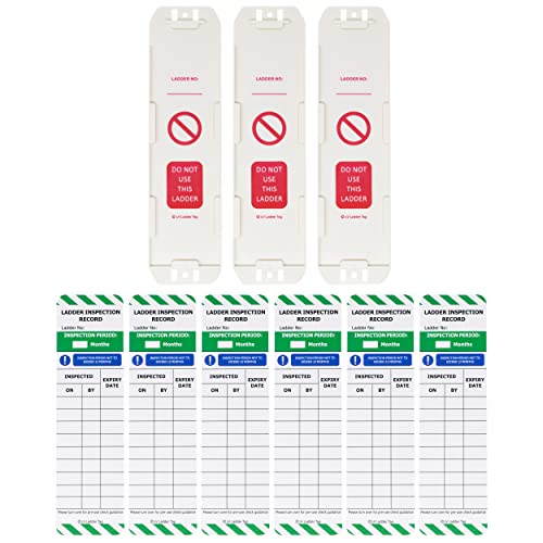 LIVELIFEBETTER® Leiteranhänger – 3 Halter & 6 Inspektionsetiketteneinsätze – passend für alle Leitertypen, geeignet für den Innen- und Außenbereich von Live Life Better