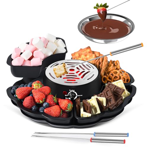 2-in-1 Elektrischer S'mores-Maker & Fonduetopf, Tabletop Indoor Smores Kit mit 4 Bratgabeln, 4 abnehmbaren Tabletts und 1 flammenlosen temperaturgesteuerten Heizung, Filmabendzubehör und von LiveGo