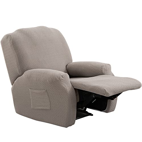 Lehnstuhlbezug, Stretch-Liegestuhl-Schonbezug, 4-teiliger 1-Sitzer-Lehnstuhlbezug, weicher Stretch-Couch-Möbelschutz mit elastischem Boden und Seitentasche, maschinenwaschbar von LiveGo