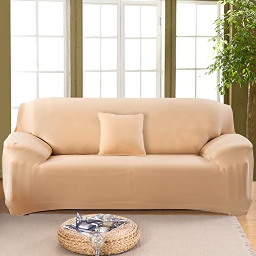 LiveGo High Stretch Sofabezug, 2/3 Sitzer, ultraweich, stilvolle Couchbezüge für Hunde und Kinder, Möbelschutz mit elastischem Boden (2 Sitzer, beige) von LiveGo
