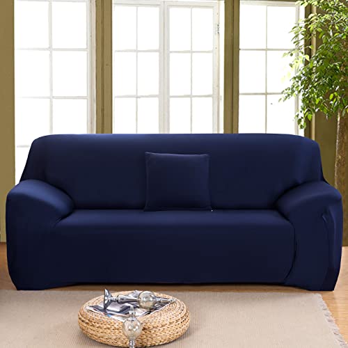 LiveGo High Stretch Sofabezug, 2/3 Sitzer Ultra Soft Stylish Couch Covers for Dogs and Kids, Furniture Protector with Elastic Bottom (3 Seater, Dark Blue) von LiveGo