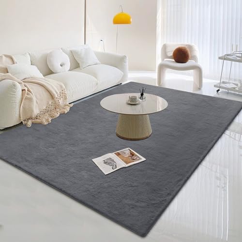 LiveGo Hochflor-Teppich weicher und Flauschiger moderner Deko-Teppich, großer Flächenteppich, waschbarer Teppich für Wohnzimmer Schlafzimmer Kinderzimmer (dunkelgrau,183 x 274 cm) von LiveGo