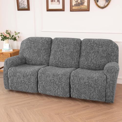 LiveGo Liegestuhlbezüge, Stretchbezug für Liegestuhl, Sofa, gestreift, Jacquard, Couchüberzüge, Möbelschutz für Haustiere, Kinder, Dunkelgrau, 3-Sitzer von LiveGo