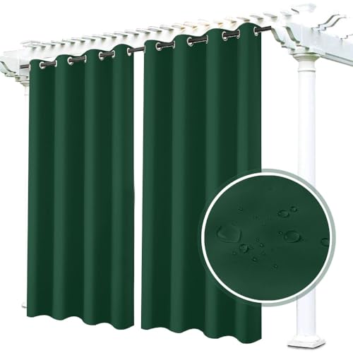 LiveGo Outdoor Vorhänge Wasserdicht, Verdunkelungsvorhang mit Ösen, Vorhang Blickdicht für den Gartenlaube, Schiebetür, Privatsphäre Wärmeisoliert(Dunkelgrün,2 PCS, 100" Wx84 L) von LiveGo