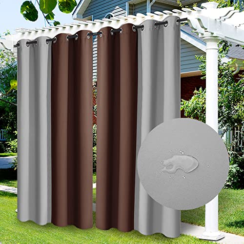 LiveGo Outdoor Vorhänge Wasserdicht, Verdunkelungsvorhang mit Ösen, Vorhang Blickdicht für den Gartenlaube, Schiebetür, Privatsphäre Wärmeisoliert(Grau+Kaffee,2 PCS, 52" Wx84 L) von LiveGo