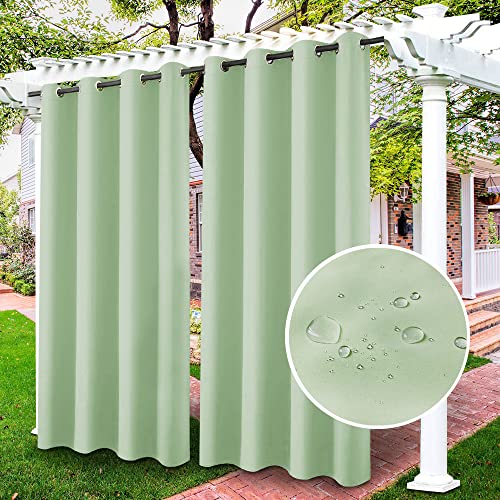 LiveGo Outdoor Vorhänge Wasserdicht, Verdunkelungsvorhang mit Ösen, Vorhang Blickdicht für den Gartenlaube, Schiebetür, Privatsphäre Wärmeisoliert(Grün01,2 PCS, 52" Wx84 L) von LiveGo