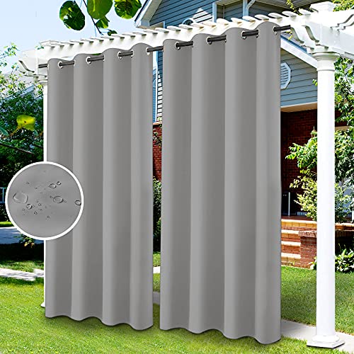 LiveGo Outdoor Vorhänge Wasserdicht, Verdunkelungsvorhang mit Ösen, Vorhang Blickdicht für den Gartenlaube, Schiebetür, Privatsphäre Wärmeisoliert(Hellgrau,2 PCS, 52" Wx94 L) von LiveGo