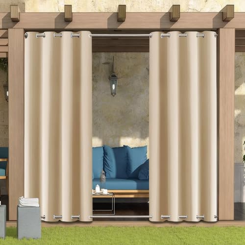 LiveGo Outdoor Vorhang Wetterfest Wasserdicht mit ösen,Outdoorvorhänge Gardinen für draußen Balkon terrasse Pavillon Aussen Outdoorvorhang Sonnenschutz Vorhänge Garten,Beige,1 Stück|132x213cm(BxH) von LiveGo