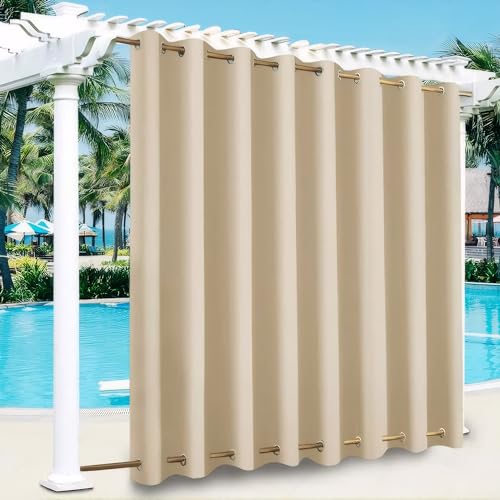 LiveGo Outdoor Vorhang Wetterfest Wasserdicht mit ösen,Outdoorvorhänge Gardinen für draußen Balkon terrasse Pavillon Aussen Outdoorvorhang Sonnenschutz Vorhänge Garten,Beige,2 Stück|254x213cm(BxH) von LiveGo