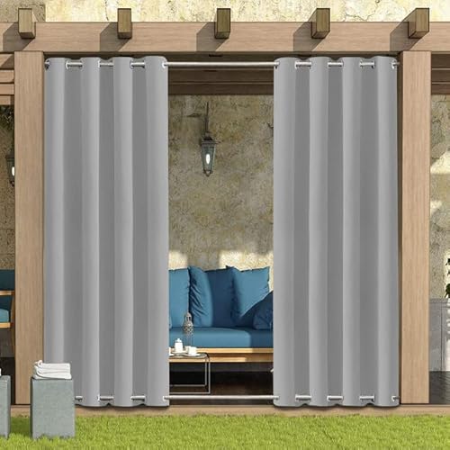 LiveGo Outdoor Vorhang Wetterfest Wasserdicht mit ösen,Outdoorvorhänge Gardinen für draußen Balkon terrasse Pavillon Aussen Outdoorvorhang Sonnenschutz Vorhänge Garten,Hellgrau,4 Stück|132x274cm(BxH) von LiveGo