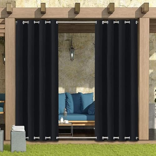 LiveGo Outdoor Vorhang Wetterfest Wasserdicht mit ösen,Outdoorvorhänge Gardinen für draußen Balkon terrasse Pavillon Aussen Outdoorvorhang Sonnenschutz Vorhänge Garten,Schwarz,1 Stück|132x274cm(BxH) von LiveGo