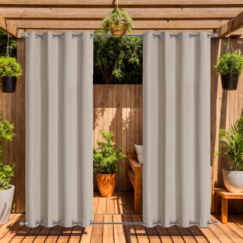 LiveGo Outdoor Vorhang für Garten Terrasse Pavillon Pergola Wasserdicht Winddicht 2 Paneele Outdoor Vorhänge Pergola Pavillon Vorhänge Wärmeisoliert UV-Schutz (Beige, H140 x B275 cm (2er Pack)) von LiveGo