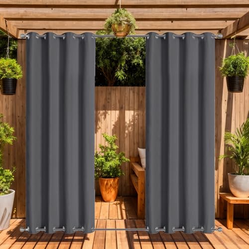LiveGo Outdoor Vorhang für Garten Terrasse Pavillon Pergola Wasserdicht Winddicht 2 Paneele Outdoor Vorhänge Pergola Pavillon Vorhänge Wärmeisoliert UV-Schutz (Dunkelgrau, H140 x B244 cm (2er Pack)) von LiveGo