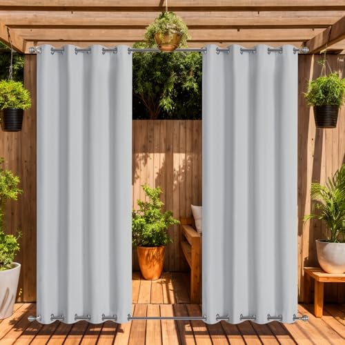 LiveGo Outdoor Vorhang für Garten Terrasse Pavillon Pergola Wasserdicht Winddicht 2 Paneele Outdoor Vorhänge Pergola Pavillon Vorhänge Wärmeisoliert UV-Schutz (Grauweiß, H140 x B275 cm (2er Pack)) von LiveGo