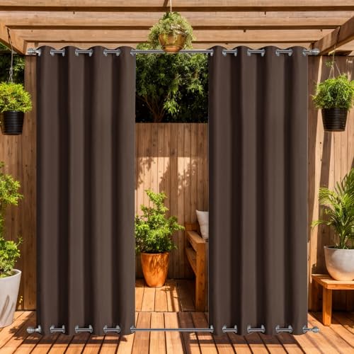 LiveGo Outdoor Vorhang für Garten Terrasse Pavillon Pergola Wasserdicht Winddicht 2 Paneele Outdoor Vorhänge Pergola Pavillon Vorhänge Wärmeisoliert UV-Schutz (Kaffee, H140 x B275 cm (2er Pack)) von LiveGo