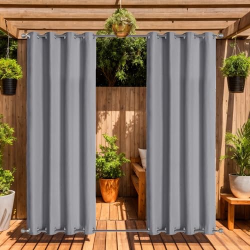 LiveGo Outdoor Vorhang für Garten Terrasse Pavillon Pergola Wasserdicht Winddicht 2 Paneele Outdoor Vorhänge Pergola Pavillon Vorhänge Wärmeisoliert UV-Schutz (Hellgrau, H140 x B275 cm (2er Pack)) von LiveGo