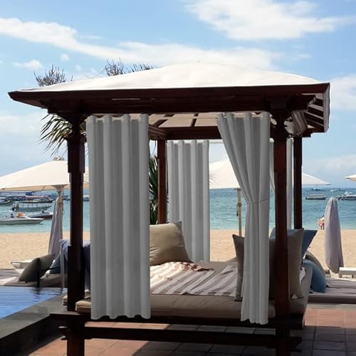 Outdoor-Vorhänge Garten,Terrasse,wasserdicht,verdunkelnd,wärmeisoliert,Ösen,Sichtschutzvorhang Pavillon,Pergola, drinnen und draußen, Wohnzimmer,Balkon (N-Hellgrau,4 Paneele B 132 x L 213 cm) von LiveGo