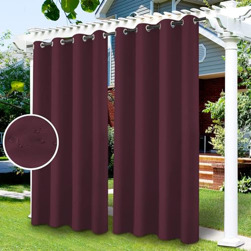 LiveGo Outdoor Vorhänge Wasserdicht, Verdunkelungsvorhang mit Ösen, Vorhang Blickdicht für den Gartenlaube, Schiebetür, Privatsphäre Wärmeisoliert(Dunkelrot,2 PCS, 52" Wx84 L) von LiveGo
