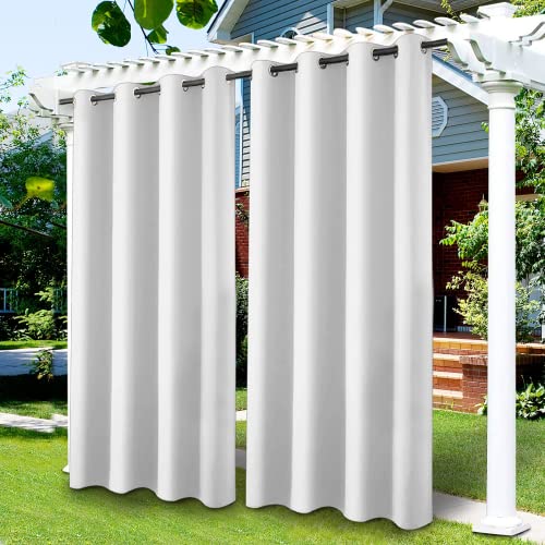 LiveGo Outdoor Vorhänge Wasserdicht, Outdoor Verdunkelungsvorhang mit Ösen, Vorhang Blickdicht für den Gartenlaube, Schiebetür, Pergola, Privatsphäre Wärmeisoliert (2 Stück/132 * 213cm, Elfenbein) von LiveGo