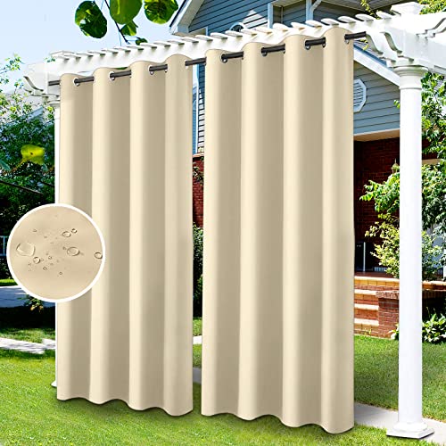 LiveGo Outdoor Vorhänge Wasserdicht, Outdoor Verdunkelungsvorhang mit Ösen, Vorhang Blickdicht für den Gartenlaube, Schiebetür, Pergola, Privatsphäre Wärmeisoliert (2 Stück/132 * 238cm, Beige) von LiveGo