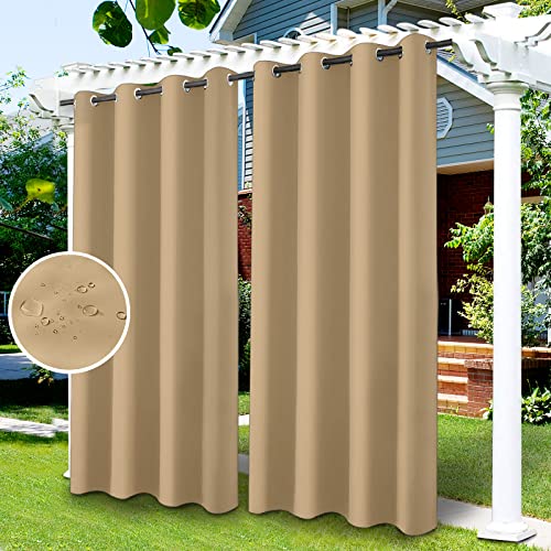 LiveGo Outdoor Vorhänge Wasserdicht, Verdunkelungsvorhang mit Ösen, Vorhang Blickdicht für den Gartenlaube, Schiebetür, Privatsphäre Wärmeisoliert(Beige Gelb,2 PCS, 52" Wx94 L) von LiveGo